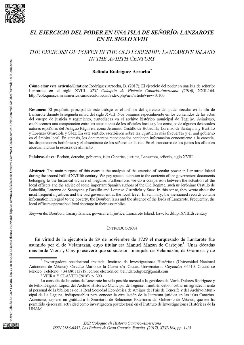 El ejercicio del poder en una isla de señorío: Lanzarote en el siglo XVIII en TEXTOS 